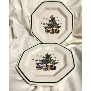 Set Of 3 Nikko Christmastime Bread Butter Plates Octagon 6 5/8" Vintage